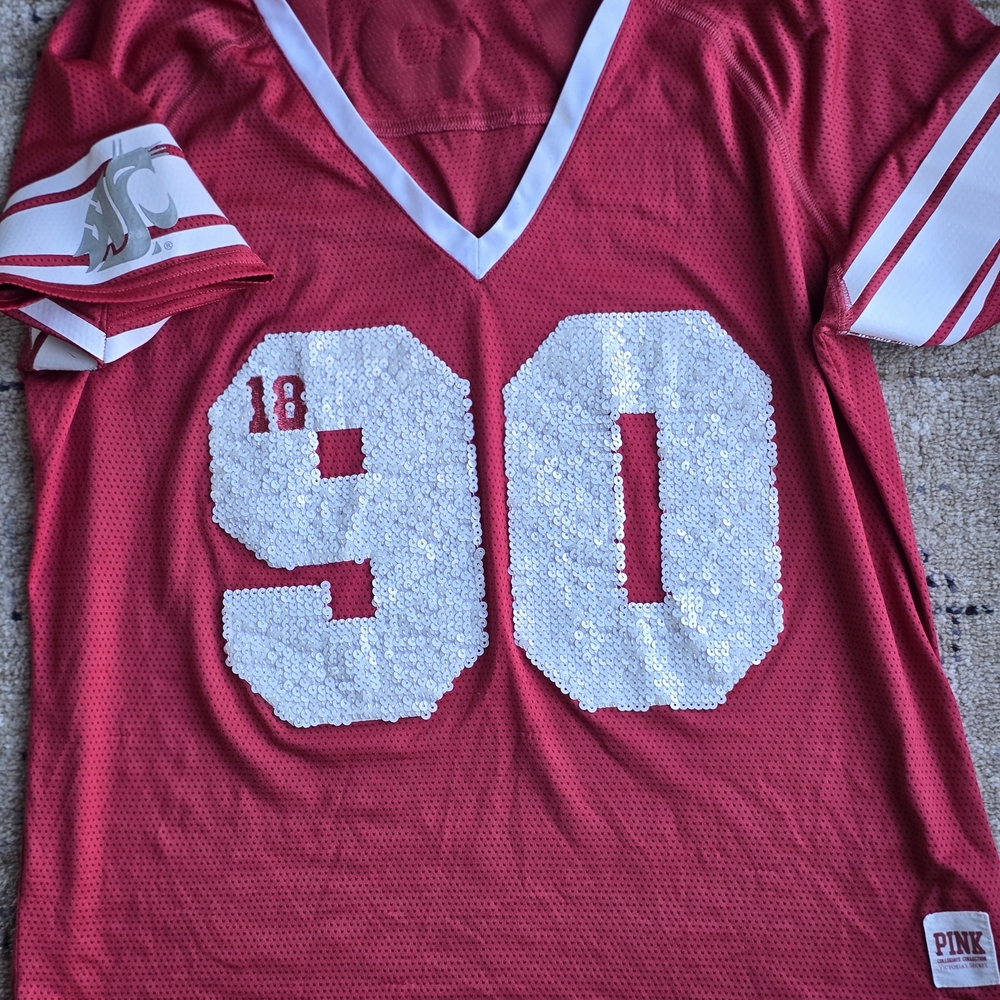 PINK Victoria's Secret Red and White Jersey Top
